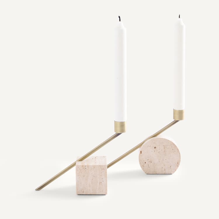SEBASTIANO - Lot de 2 bougeoirs en travertin